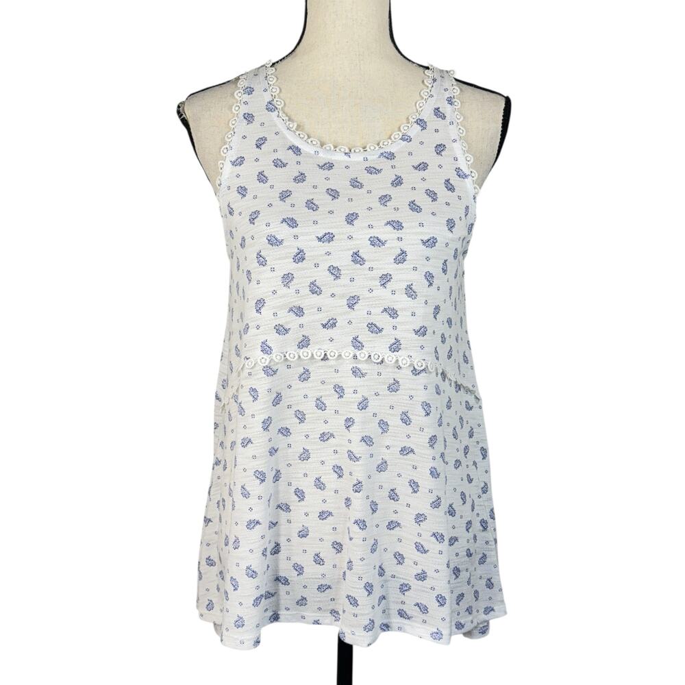 LC Lauren Conrad Small Knit Peplum Tank Top Paisley Semi-Sheer Hi-Low Sleeveless